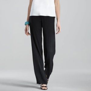 NWT Eileen Fisher Pant Trouser Silk Georgette Crepe Straight Leg Black Evening